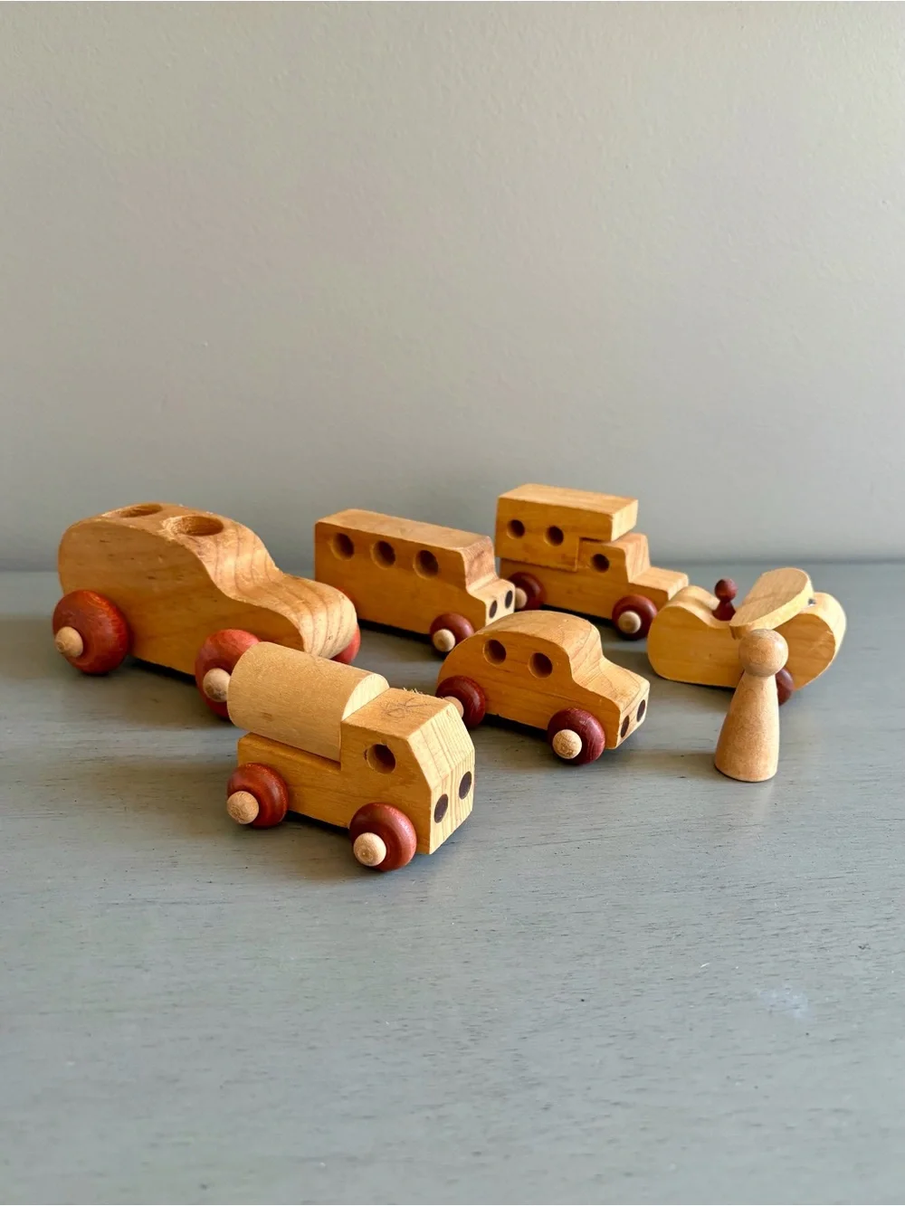 Vintage Montgomery School House Vermont Wooden Vehicles & Plane Toy Lot of 7